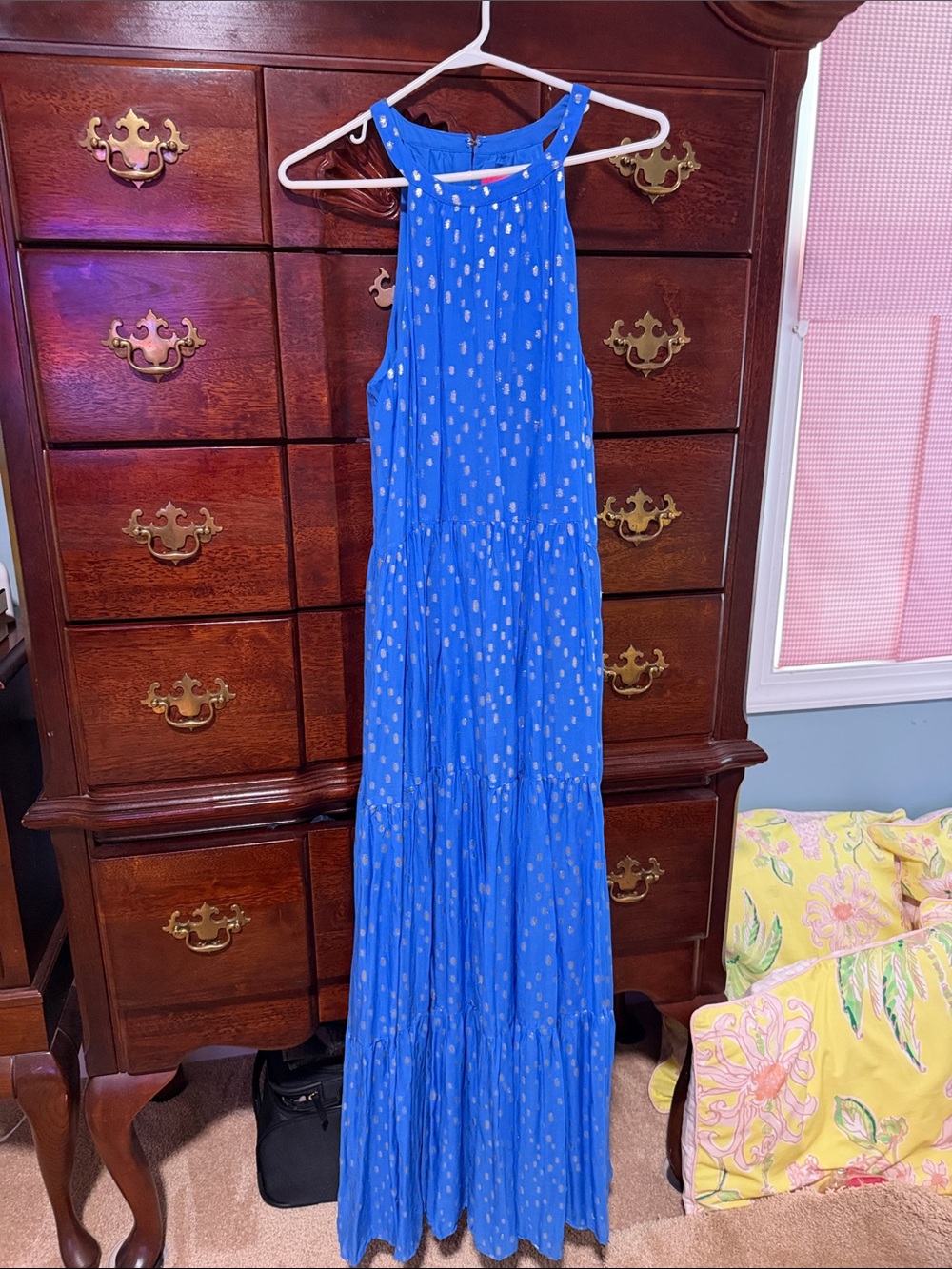 Lilly Pulitzer Blue Maxi Dress with Subtle Metallic Dot Print